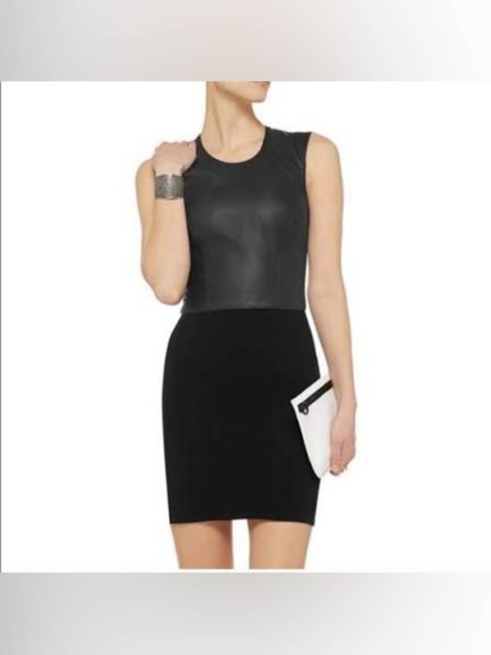 Helmut Lang - Black Lamb Leather Knit Combo Mini Dress Sleeveless - Size M